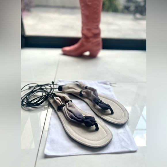 Zara tie dye lace-up thong flat sandals with leather strap Sz 39 (8.5 US) - Picture 5 of 10